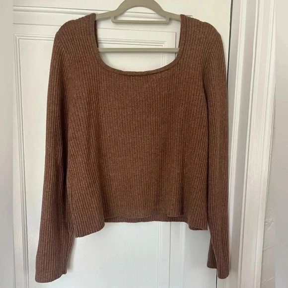 Old Navy Ribbed Knit Sweater | Square Neckline | Brown Long Sleeve Top | Size XL - Picture 6 of 7